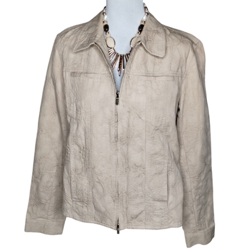 Jones New York Signature Floral Embossed Zip Up Jacket Size L